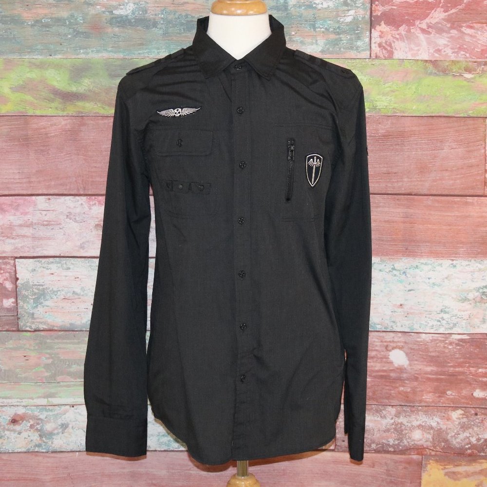 Affliction Black Premium Button Front Shirt Size L
